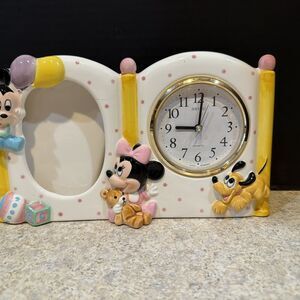 Seiko Baby Mickey Minnie Ceramic Clock & Photo Frame Disney Vintage Works 90s